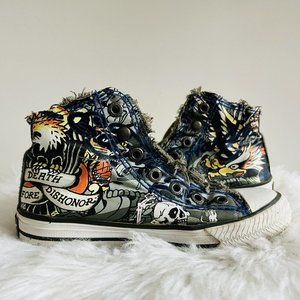 Ed Hardy Pull on No Lace High Stop Sneakers Boys Shoes ~ Size 1